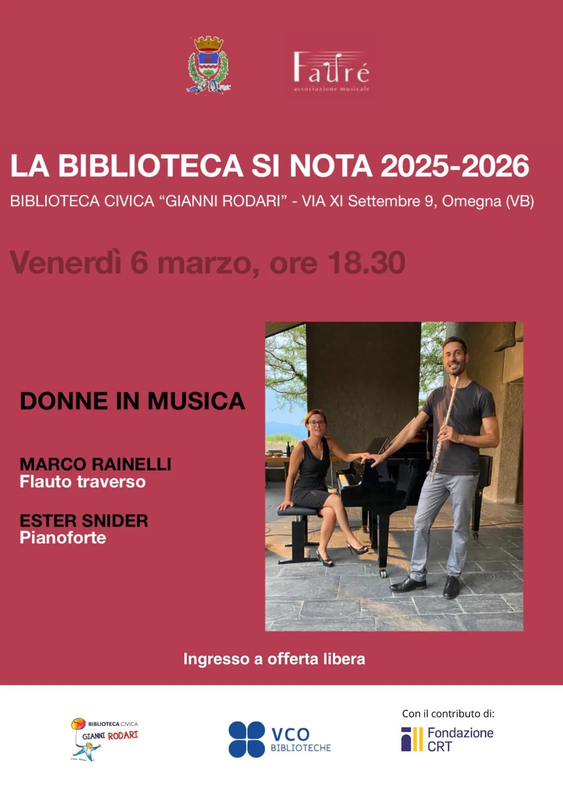 Ester Snider - “Donne In Musica” per flauto e pianoforte a Omegna (VB)