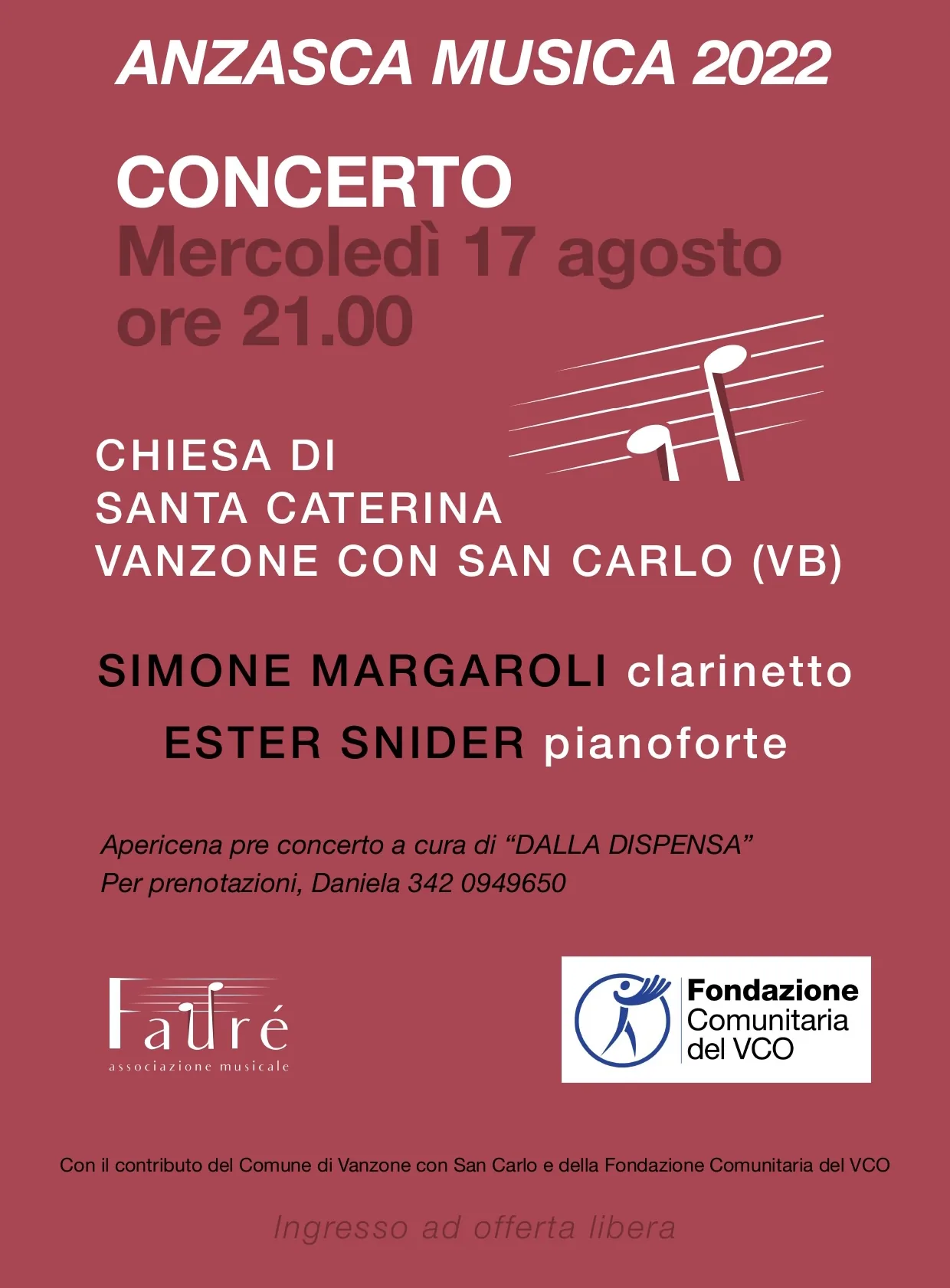 Ester Snider - Concerto per clarinetto e pianoforte a Vanzone Con San Carlo (VB)